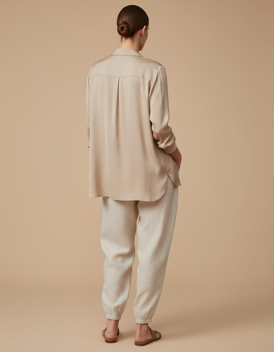 Pantalon Baggy Beige Lin Ample Cordon Femme - vue 2