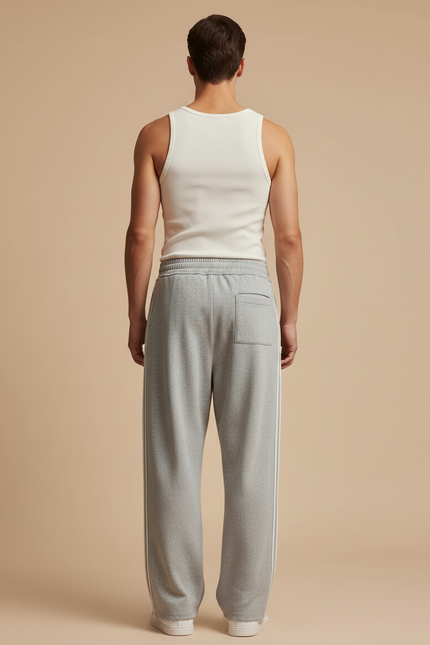 Pantalon Baggy Gris Molleton Rayures Ample Décontracté - vue 2