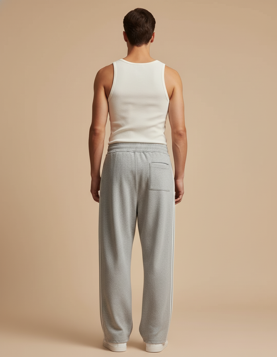 Pantalon Baggy Gris Molleton Rayures Ample Décontracté - vue 2