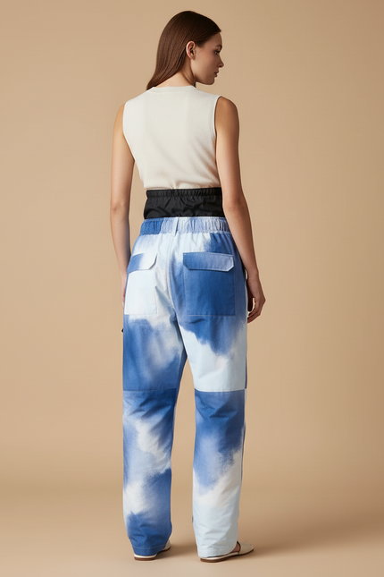 Pantalon Baggy Bleu Nuage Imprimé Ceinture Ample - Polyester - vue 2