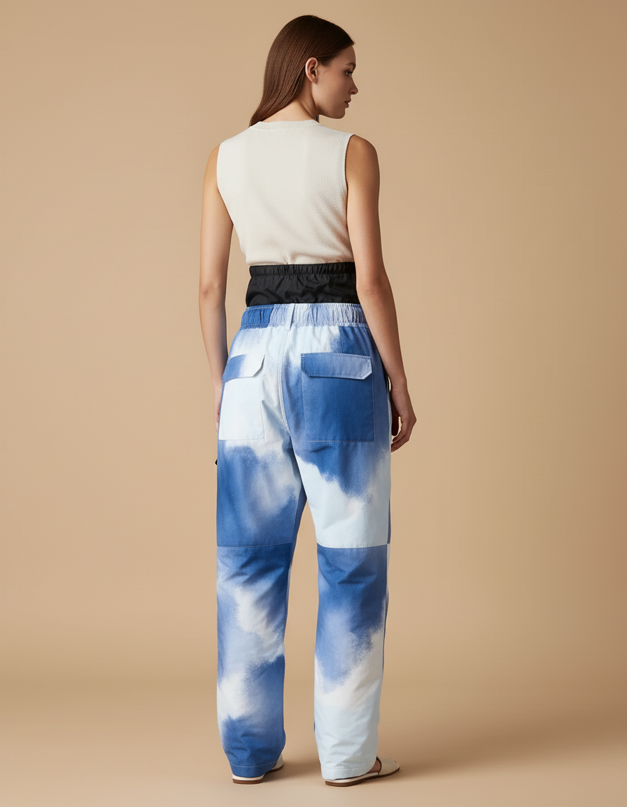 Pantalon Baggy Bleu Nuage Imprimé Ceinture Ample - Polyester - vue 2