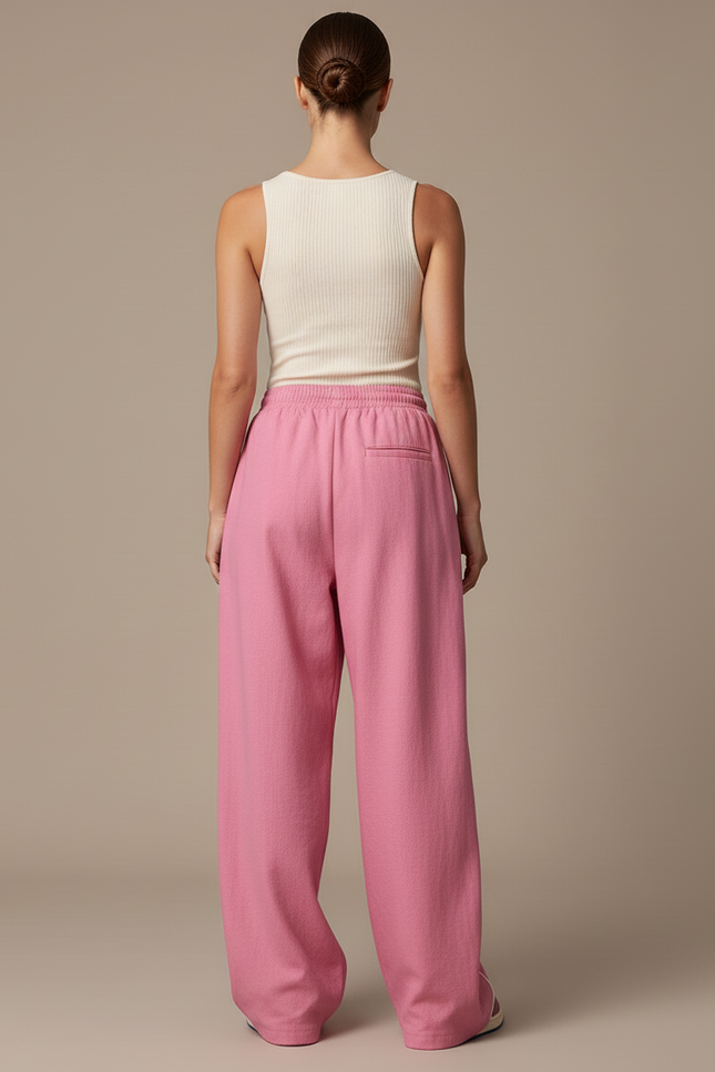 Pantalon Baggy Rose Ample Rayures Blanches Sport - Molleton - vue 2