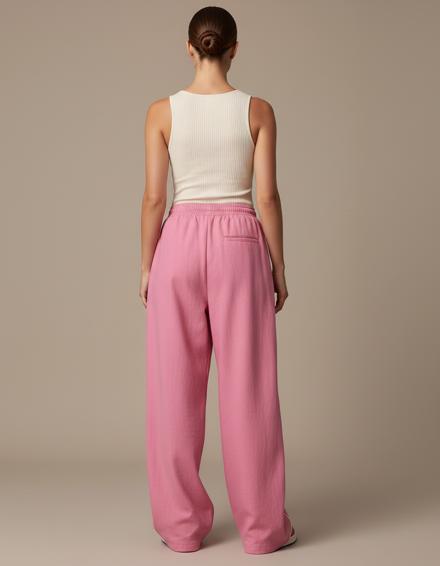 Pantalon Baggy Rose Ample Rayures Blanches Sport - Molleton - vue 2