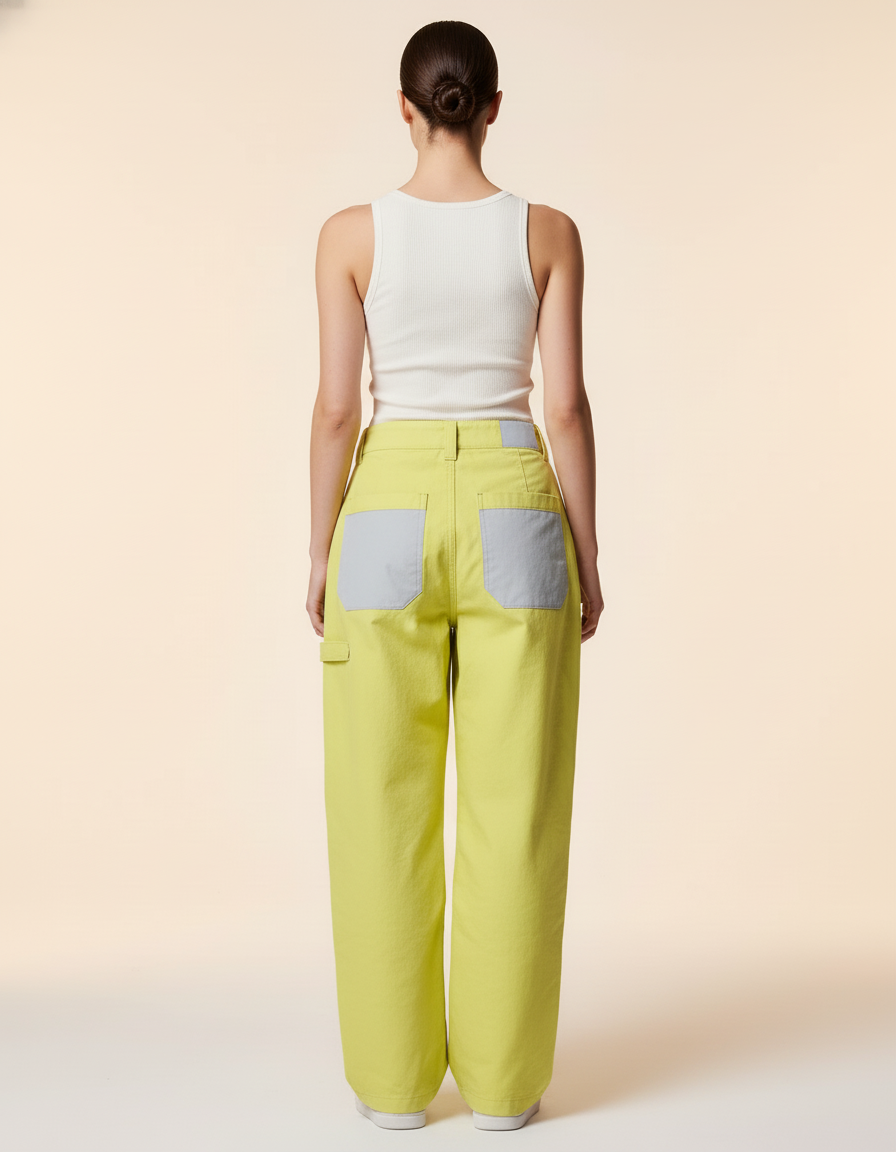 Pantalon Baggy Jaune Patchwork Gris Décontracté - Toile - vue 2