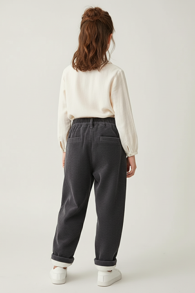 Pantalon Baggy Côtelé Gris Ample Enfant Décontracté - Cordé - vue 2