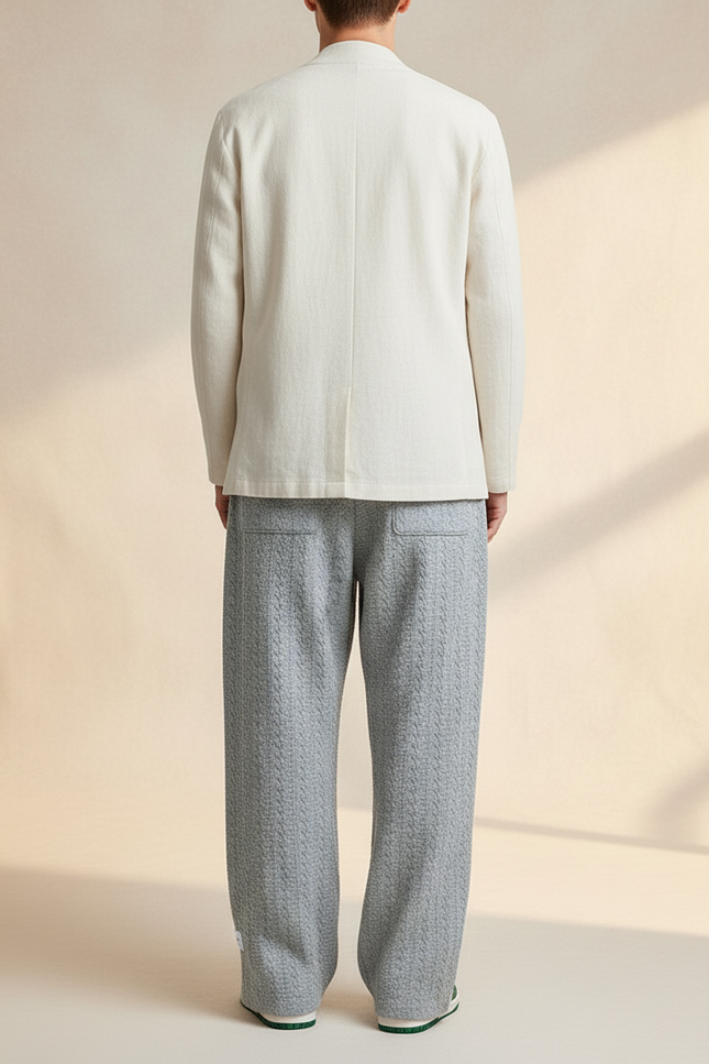 Pantalon Baggy Gris Texturé Ample Décontracté Homme - Maille - vue 2