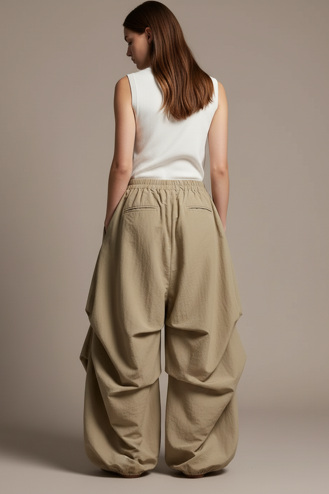Pantalon Baggy Kaki Fluide Ample Plissé Décontracté - Polyester - vue 2