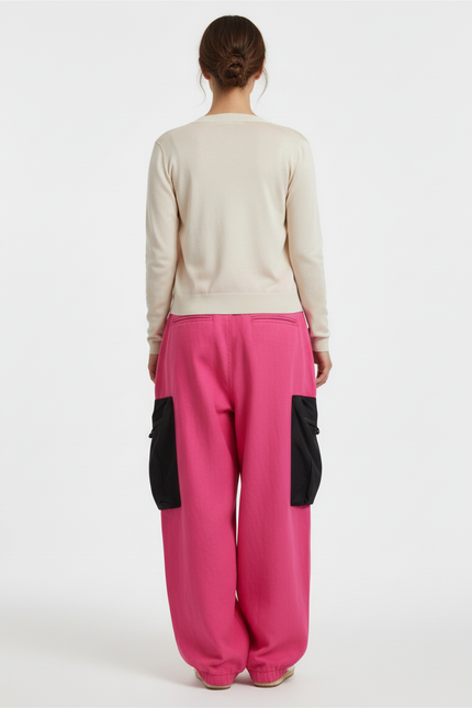 Pantalon Baggy Fuchsia Lin Ample Plissé Cargo - Rose - vue 2