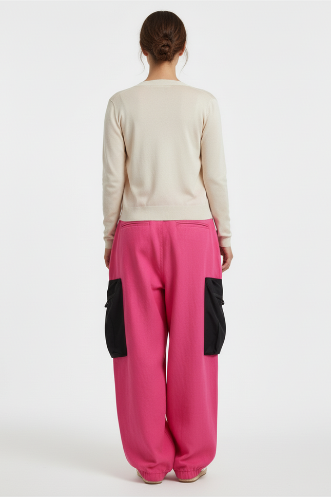 Pantalon Baggy Fuchsia Lin Ample Plissé Cargo - Rose - vue 2