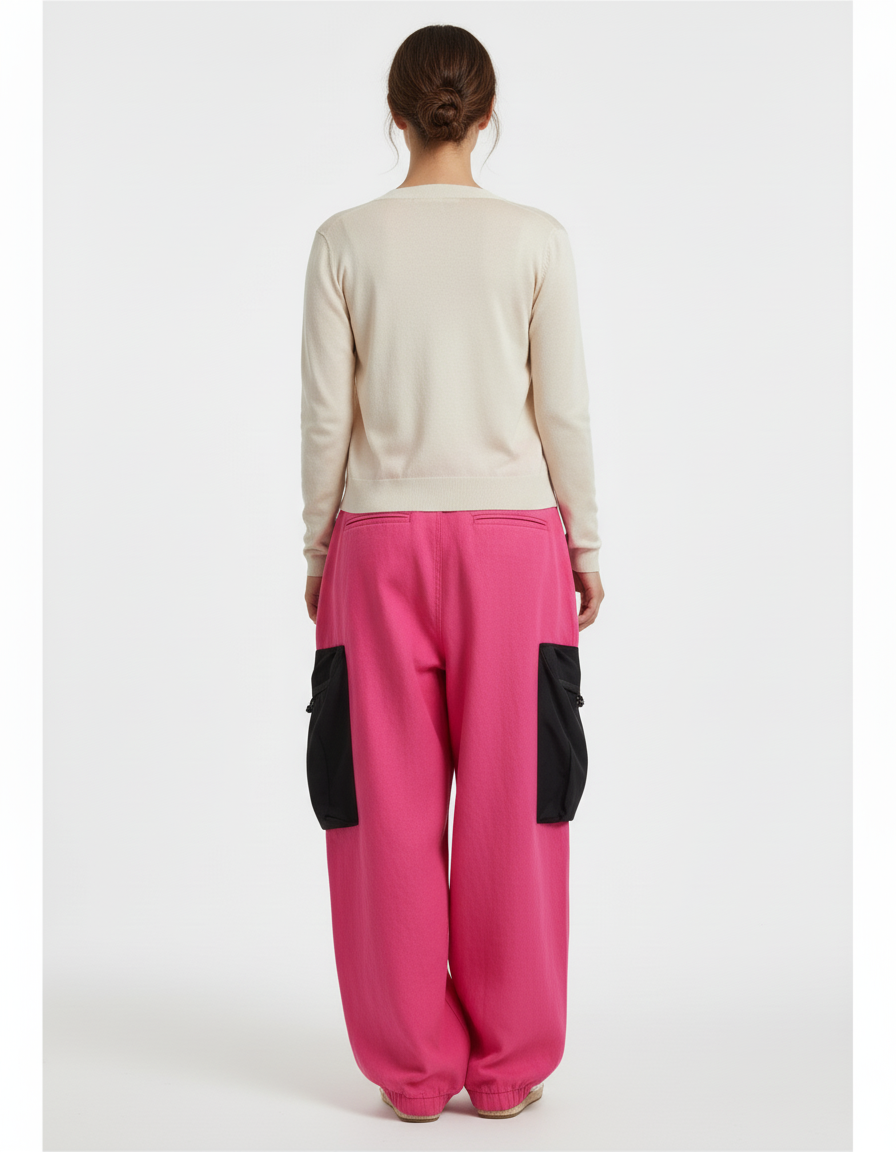 Pantalon Baggy Fuchsia Lin Ample Plissé Cargo - Rose - vue 2