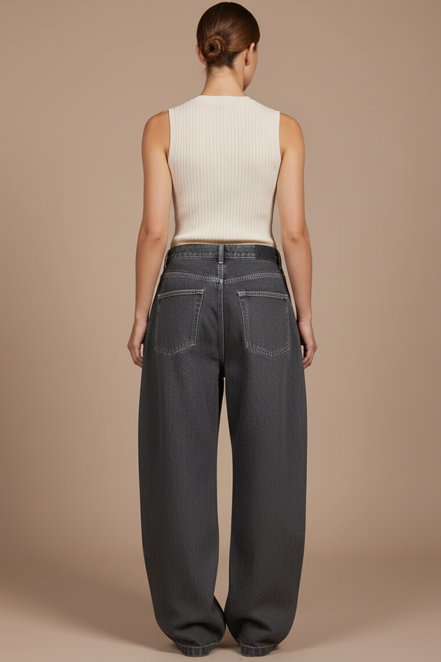 Pantalon Baggy Gris Denim Ample Large Décontracté - Jean - vue 2