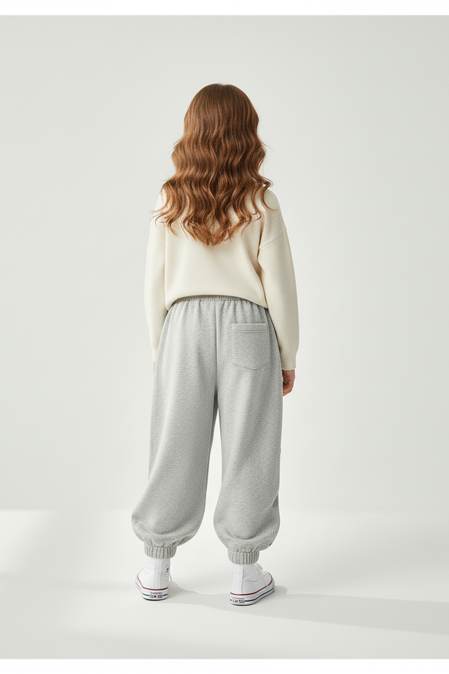Pantalon Baggy Fille Gris Jogging Coton - Molleton - vue 2