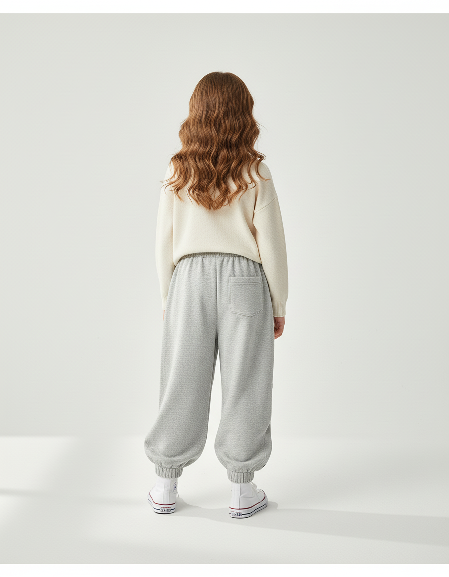 Pantalon Baggy Fille Gris Jogging Coton - Molleton - vue 2