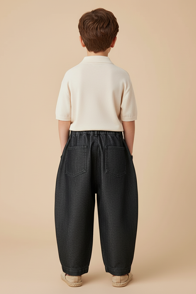 Pantalon Baggy Denim Côtelé Noir Ample Rétro Enfant - Cordé - vue 2