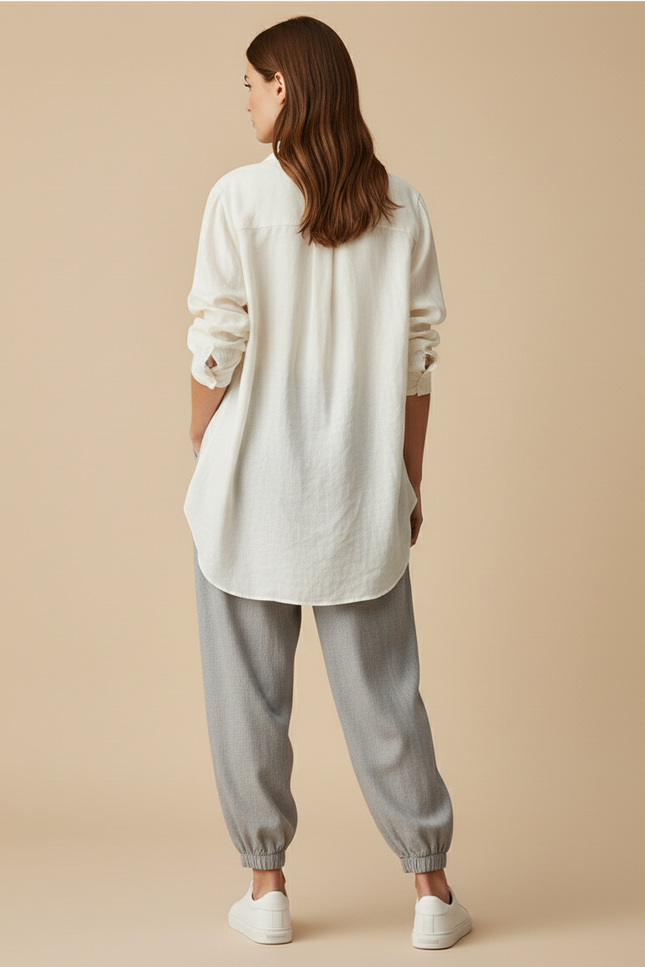 Pantalon Baggy Gris Fluide Cordon Décontracté Femme - Viscose - vue 2