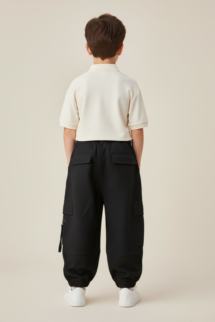 Pantalon Baggy Noir Ample Cargo Enfant Décontracté - Toile - vue 2