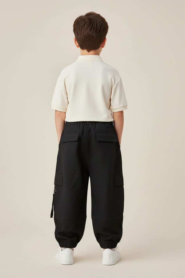 Pantalon Baggy Noir Ample Cargo Enfant Décontracté - Toile - vue 2