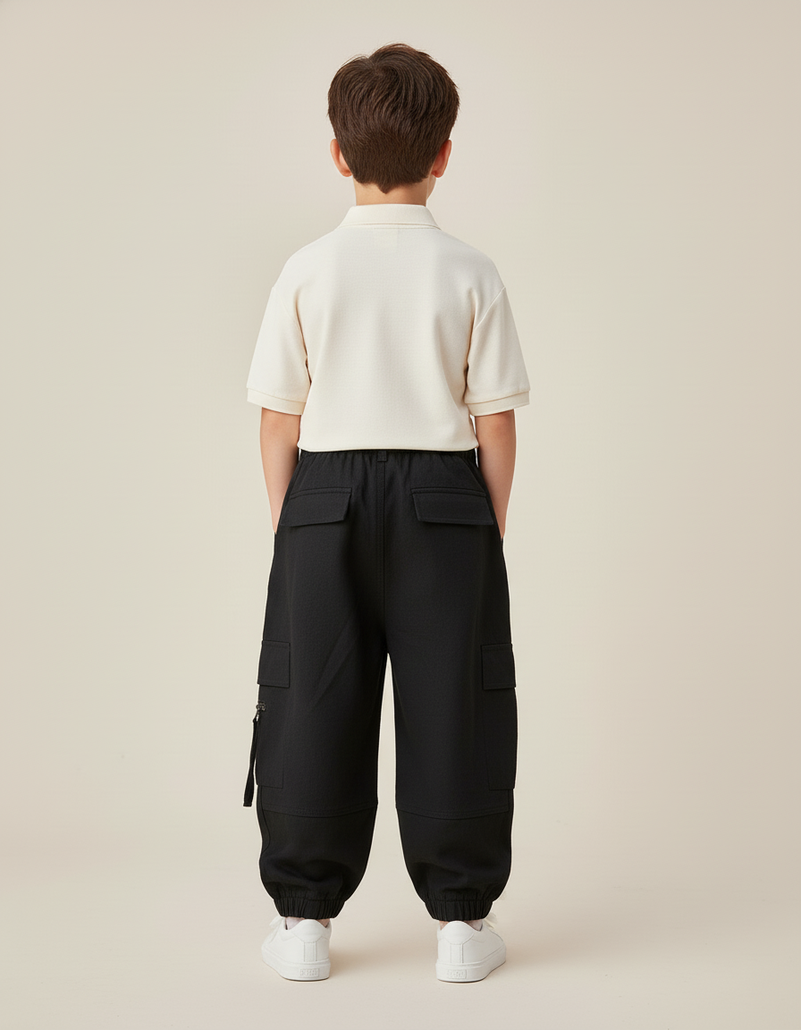 Pantalon Baggy Noir Ample Cargo Enfant Décontracté - Toile - vue 2