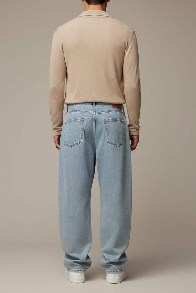 Pantalon Baggy Jean Bleu Clair Ample Décontracté - vue 2