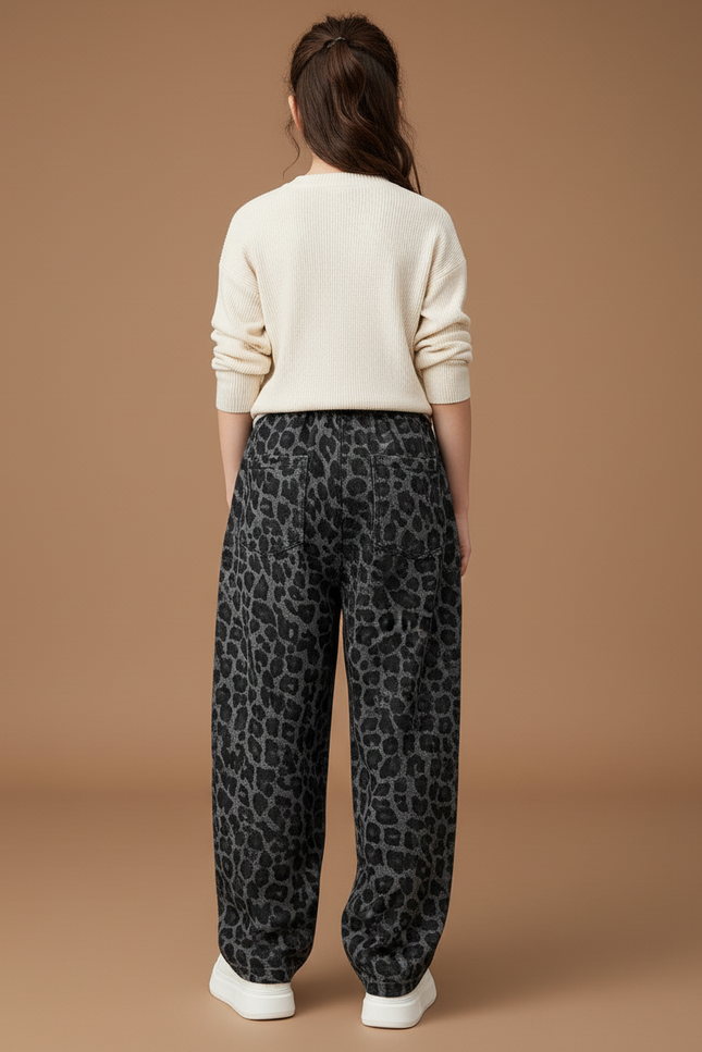 Pantalon Baggy Léopard Gris Ample Décontracté Enfant - Molleton - vue 2