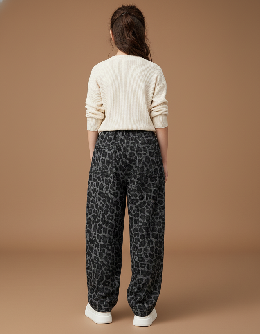 Pantalon Baggy Léopard Gris Ample Décontracté Enfant - Molleton - vue 2