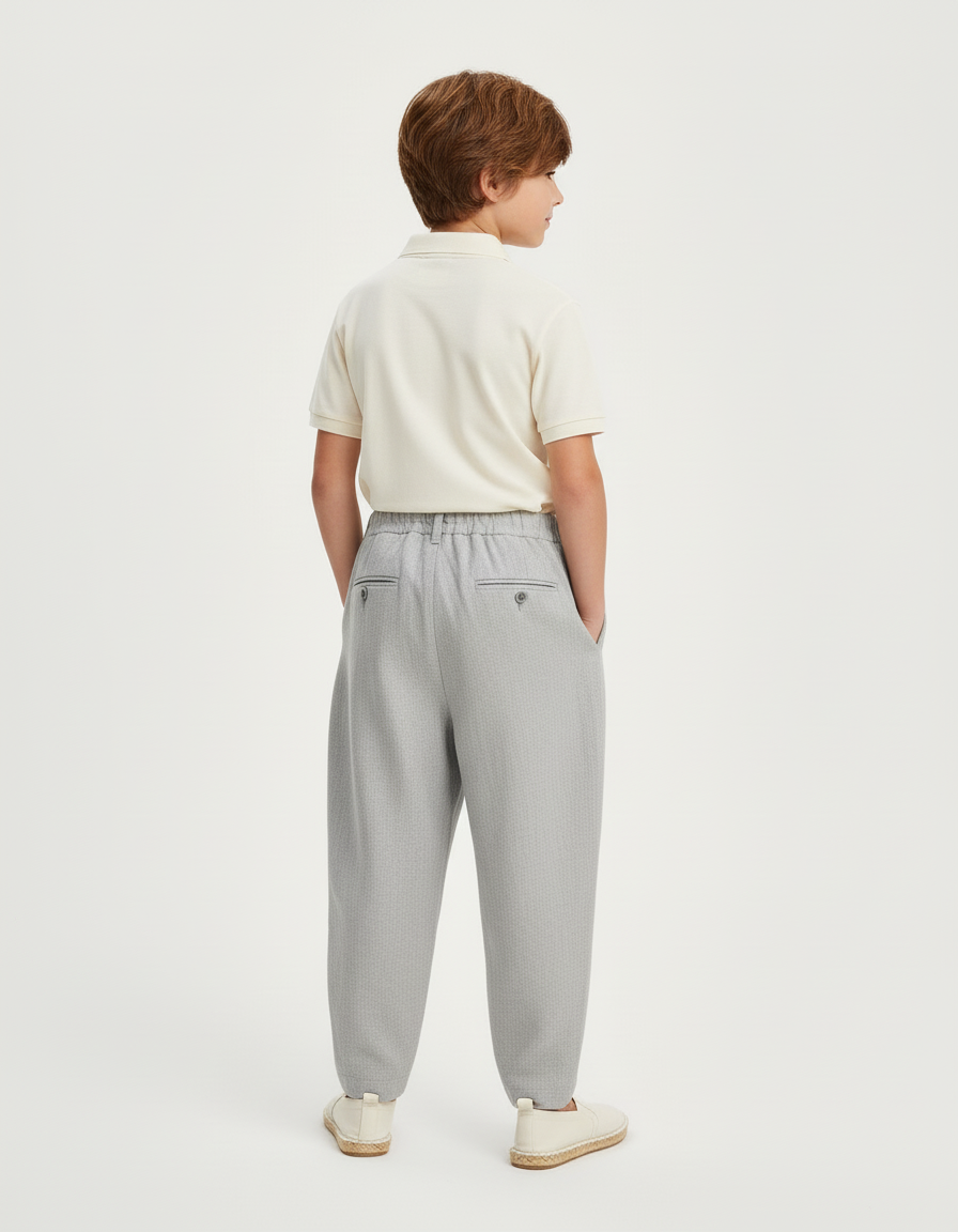 Pantalon Baggy Gris Plissé Ample Coton Enfant - vue 2