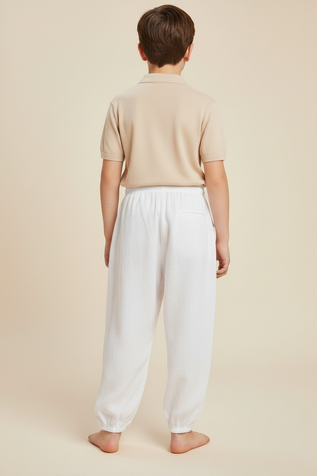 Pantalon Baggy Blanc Ample Lin Décontracté Enfant - vue 2