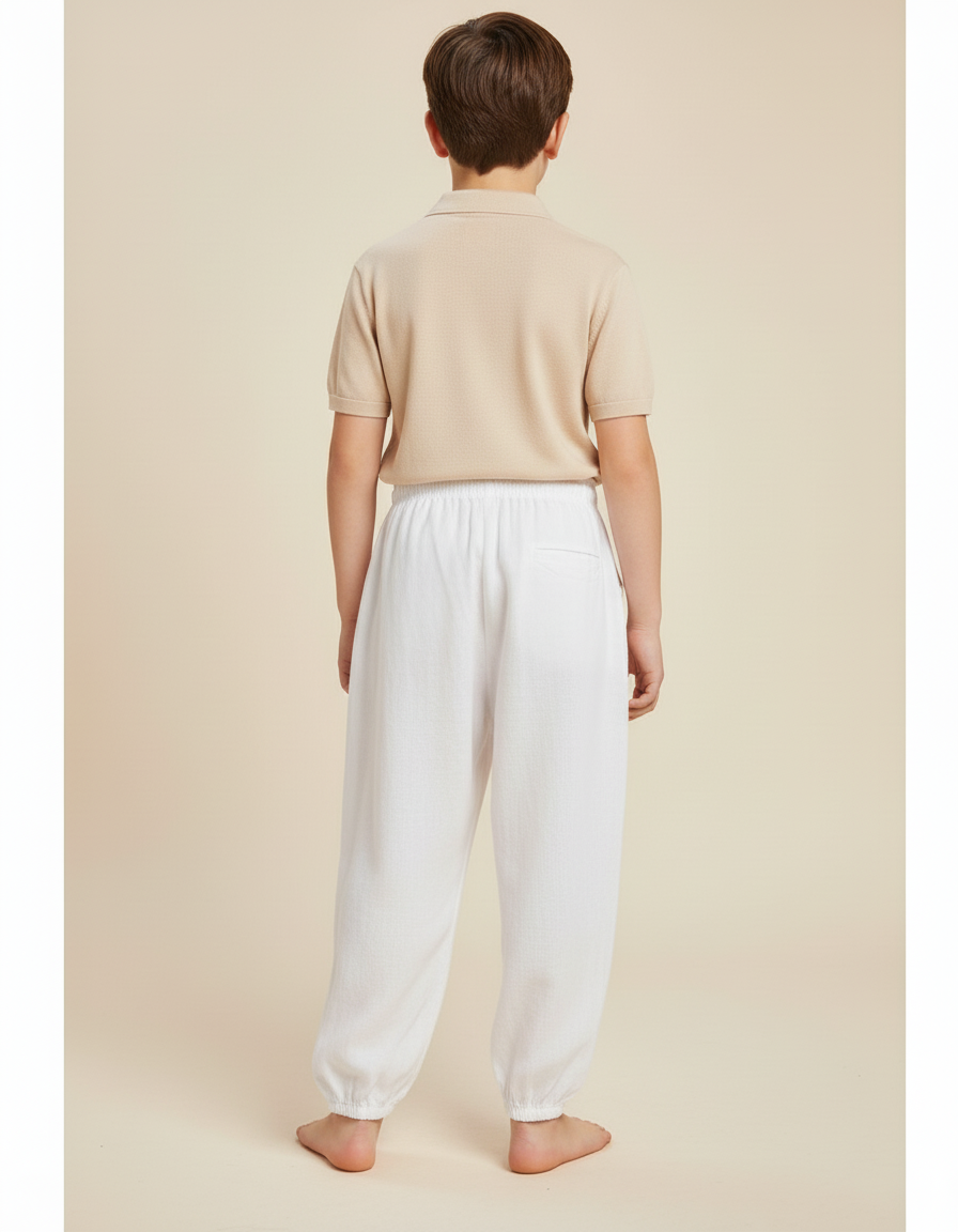 Pantalon Baggy Blanc Ample Lin Décontracté Enfant - vue 2