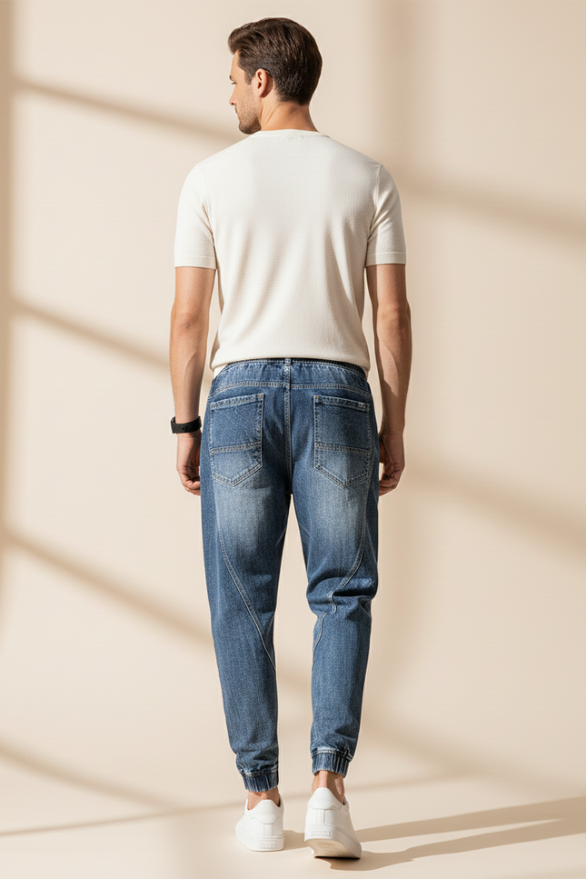 Pantalon Baggy Denim Décontracté Taille Élastique Homme - Bleu Jean - vue 2