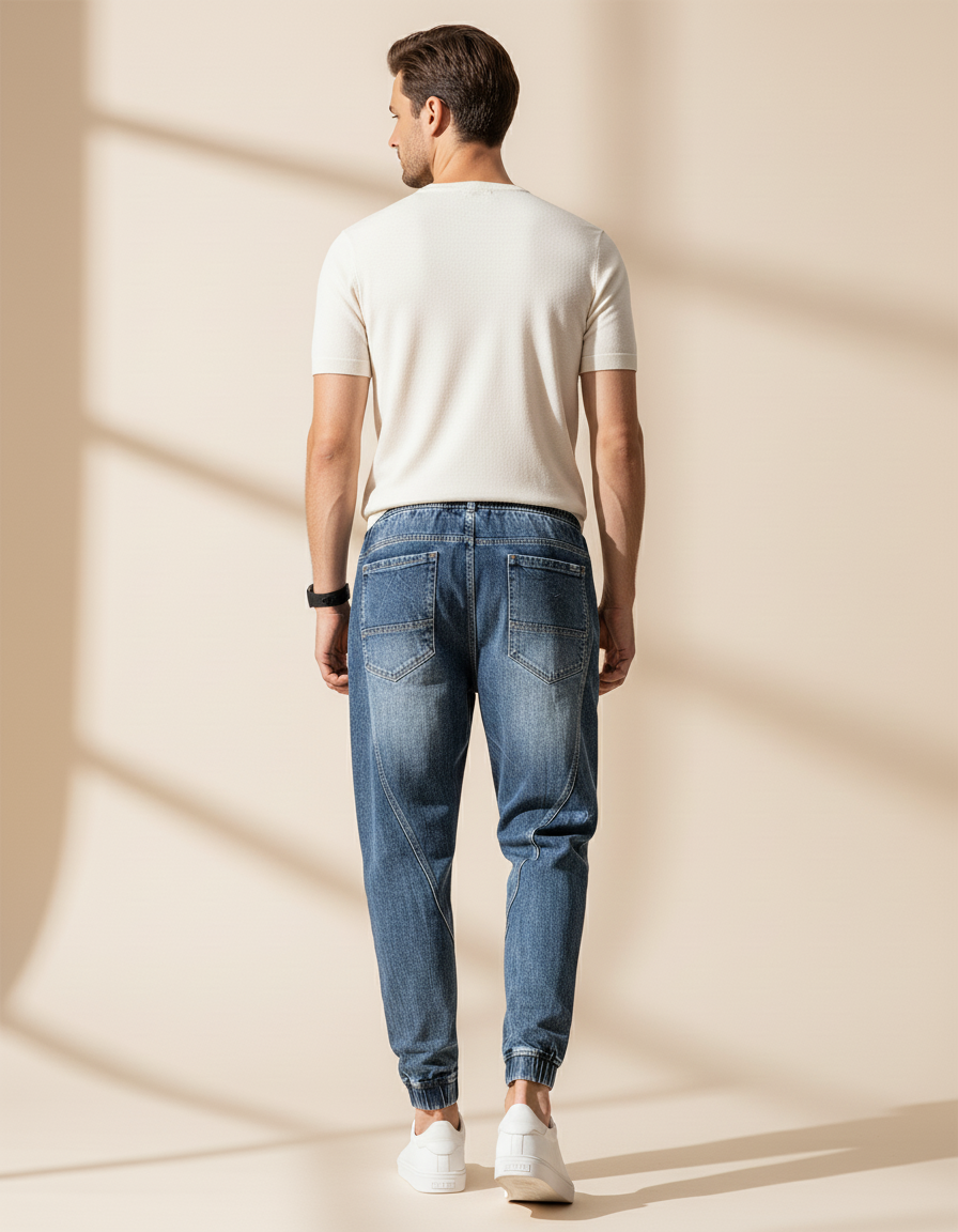 Pantalon Baggy Denim Décontracté Taille Élastique Homme - Bleu Jean - vue 2