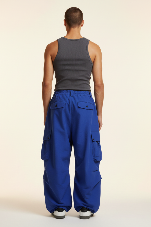 Pantalon Baggy Bleu Cargo Ample Plissé Homme - Polyester - vue 2