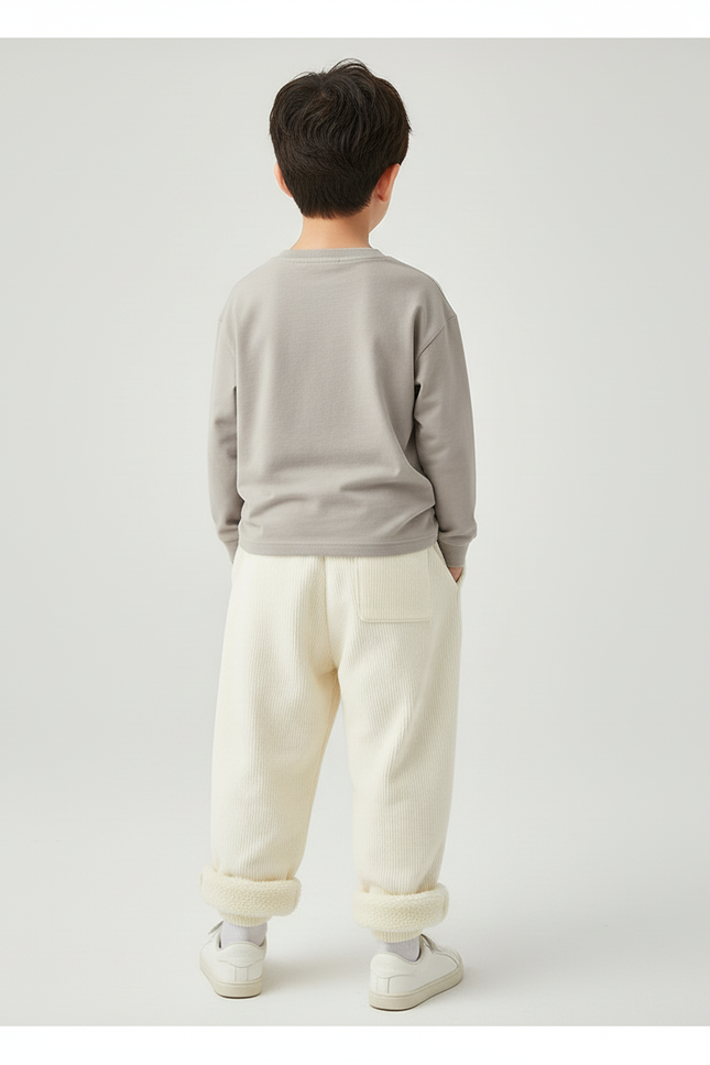 Pantalon Baggy Crème Côtelé Doublé Chaud Enfant - Beige Cordé - vue 2