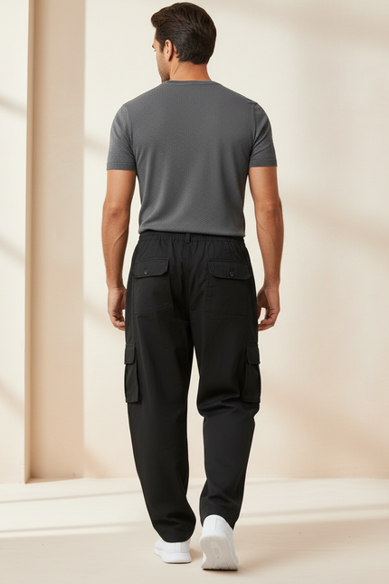 Pantalon Baggy Noir Ample Multi-Poches Tactique Homme - Toile - vue 2
