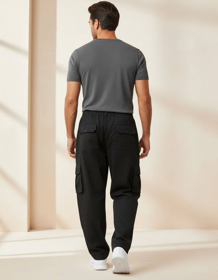 Pantalon Baggy Noir Ample Multi-Poches Tactique Homme - Toile - vue 2