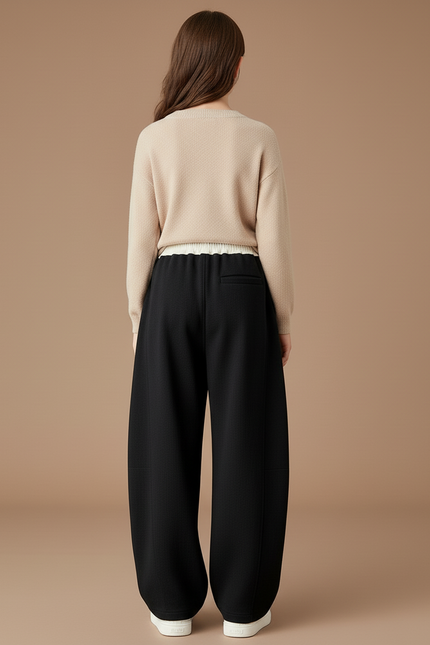 Pantalon Baggy Noir Ample Taille Haute Casual Fille - Molleton - vue 2