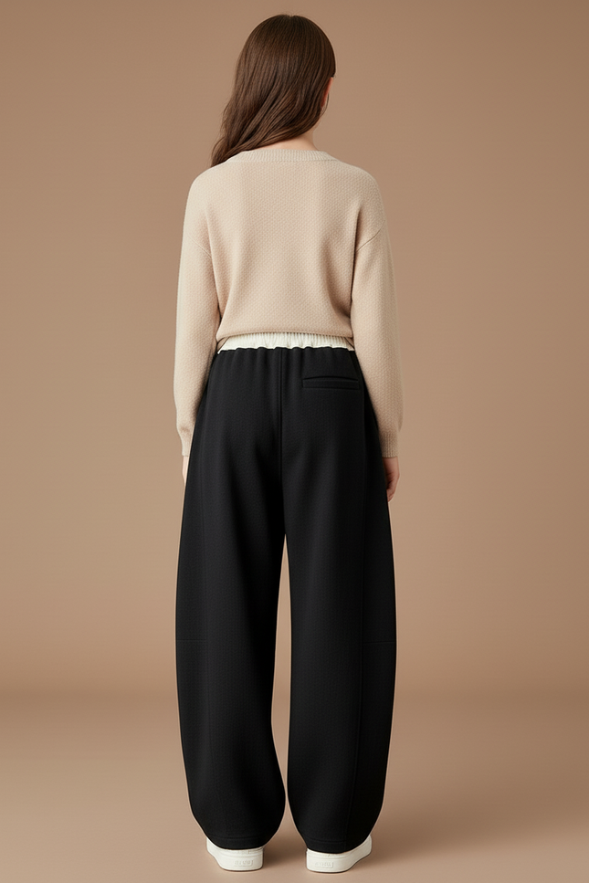 Pantalon Baggy Noir Ample Taille Haute Casual Fille - Molleton - vue 2