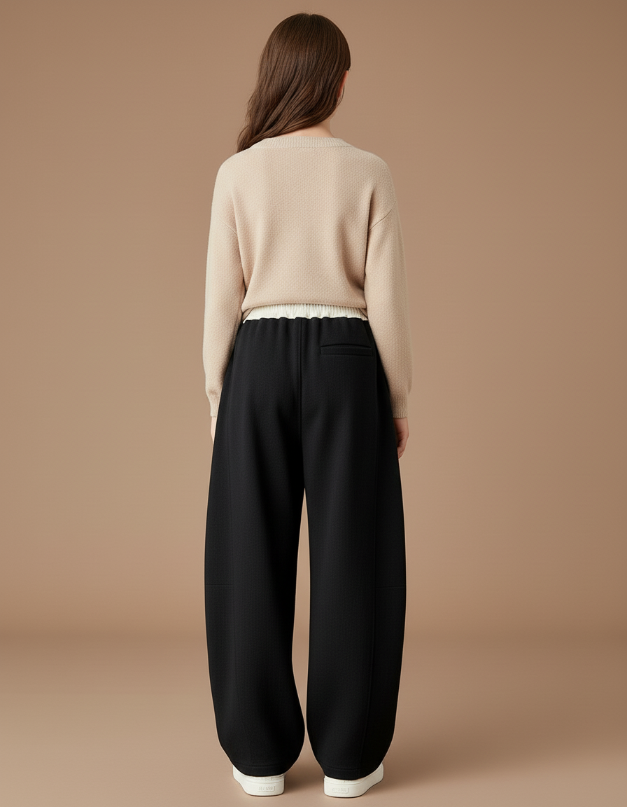 Pantalon Baggy Noir Ample Taille Haute Casual Fille - Molleton - vue 2