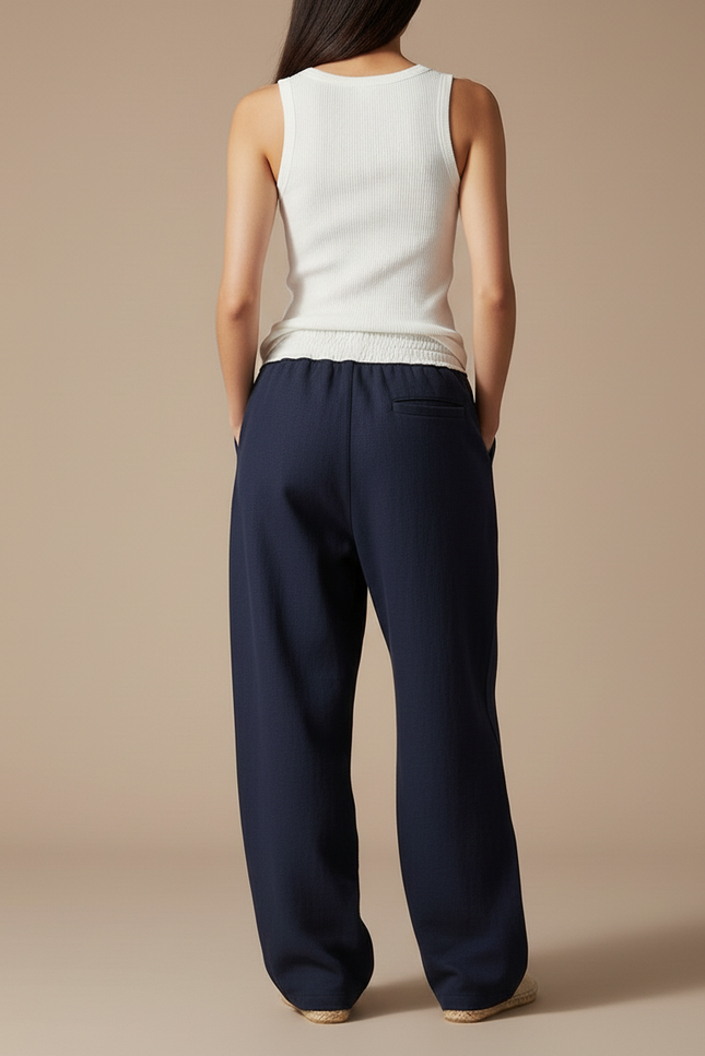 Pantalon Baggy Bleu Marine Ample Cordon Sportif - Molleton - vue 2