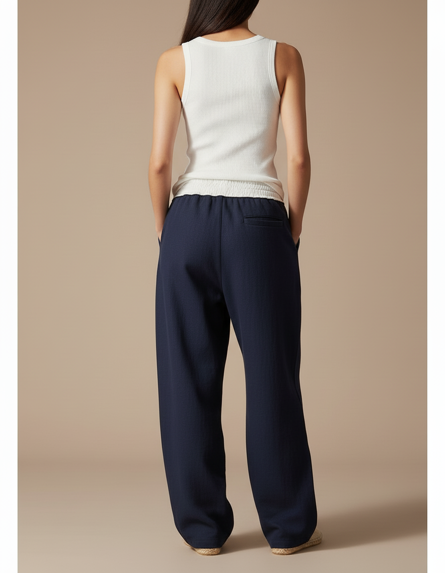 Pantalon Baggy Bleu Marine Ample Cordon Sportif - Molleton - vue 2