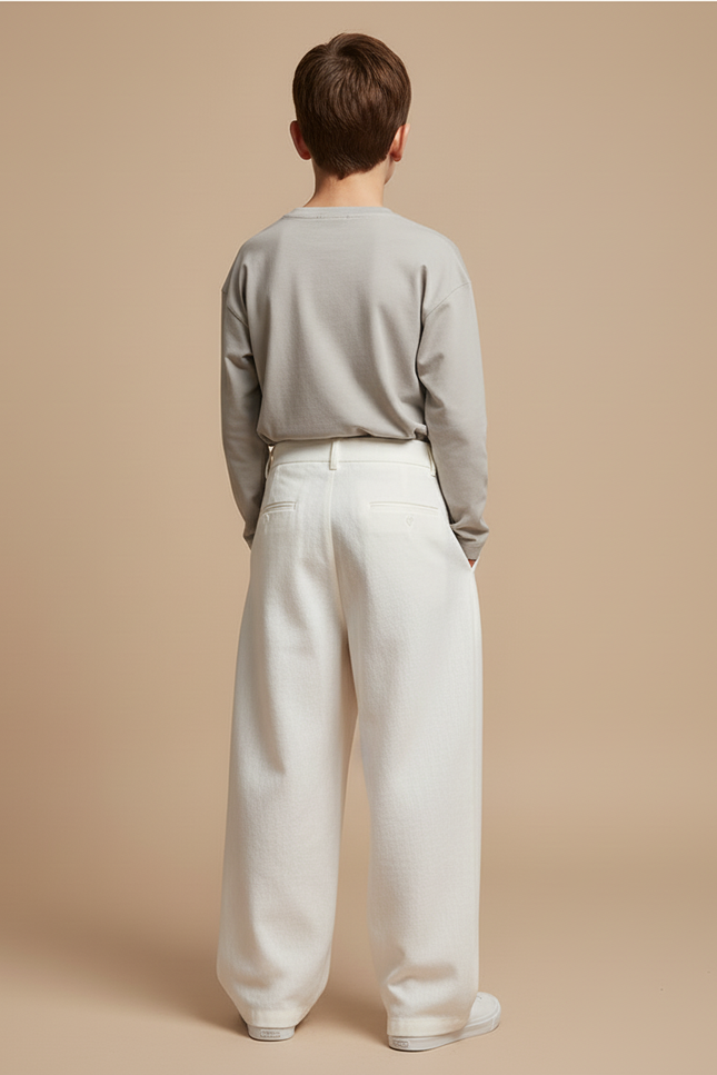 Pantalon Baggy Blanc Ample Plissé Coton Garçon - Lin - vue 2