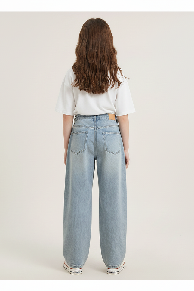 Pantalon Baggy Jean Bleu Clair Ample Décontracté Fille - vue 2