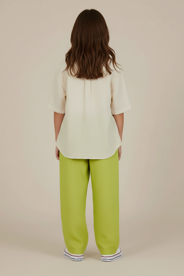Pantalon Baggy Vert Citron Ample Lin Décontracté Enfant - vue 2