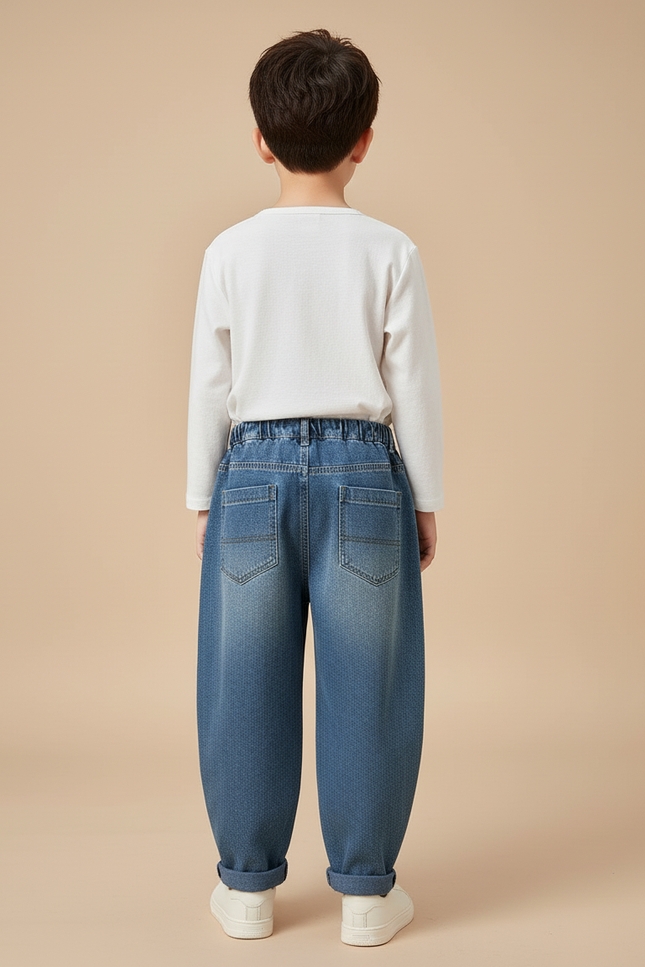 Pantalon Baggy Bleu Jean Ample Enfant Poches - vue 2