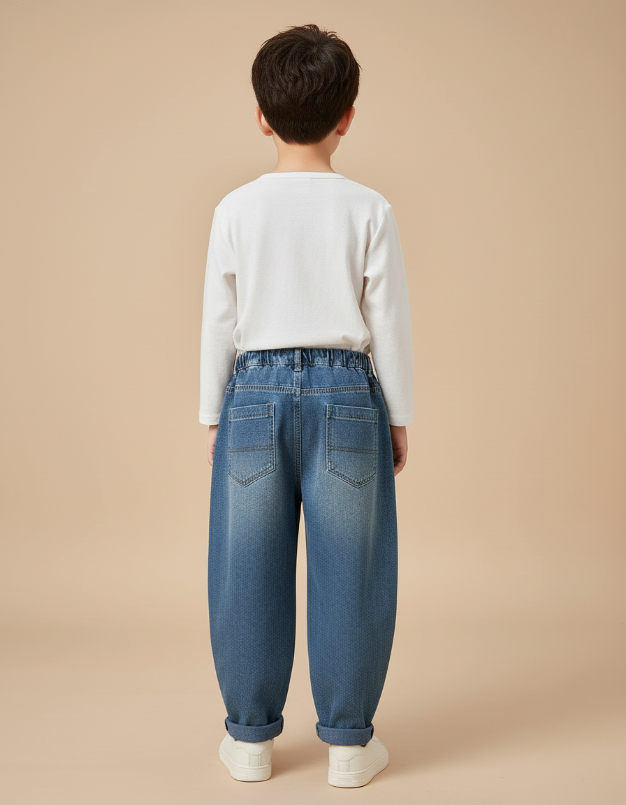 Pantalon Baggy Bleu Jean Ample Enfant Poches - vue 2