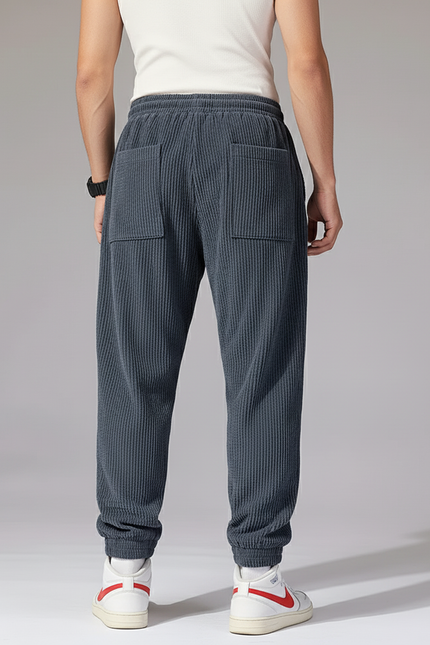 Pantalon Baggy Côtelé Gris Ample Décontracté Homme - Cordé - vue 2