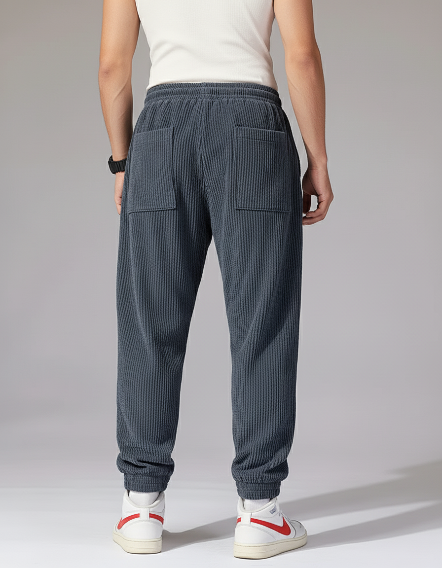 Pantalon Baggy Côtelé Gris Ample Décontracté Homme - Cordé - vue 2