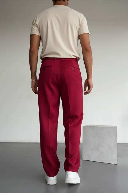Pantalon Baggy Rouge Ample Plissé Décontracté Homme - Gabardine - vue 2