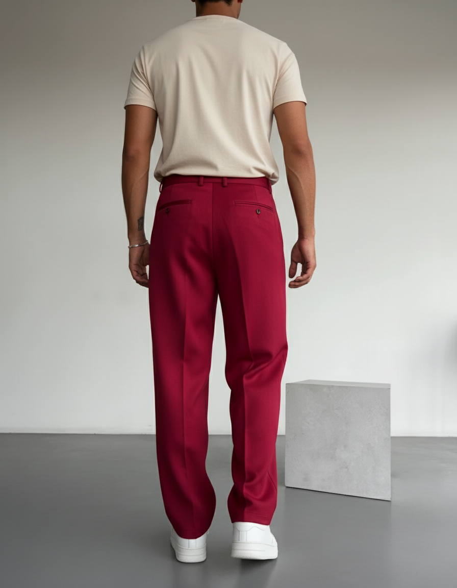 Pantalon Baggy Rouge Ample Plissé Décontracté Homme - Gabardine - vue 2
