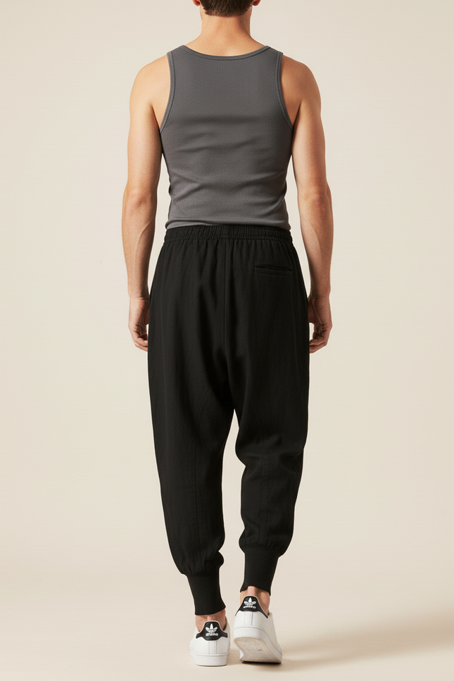 Pantalon Baggy Noir Lin Ample Streetwear Décontracté - vue 2