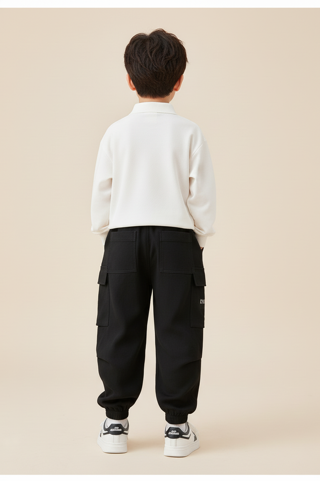 Pantalon Baggy Noir Cargo Décontracté Enfant Garçon - Molleton - vue 2